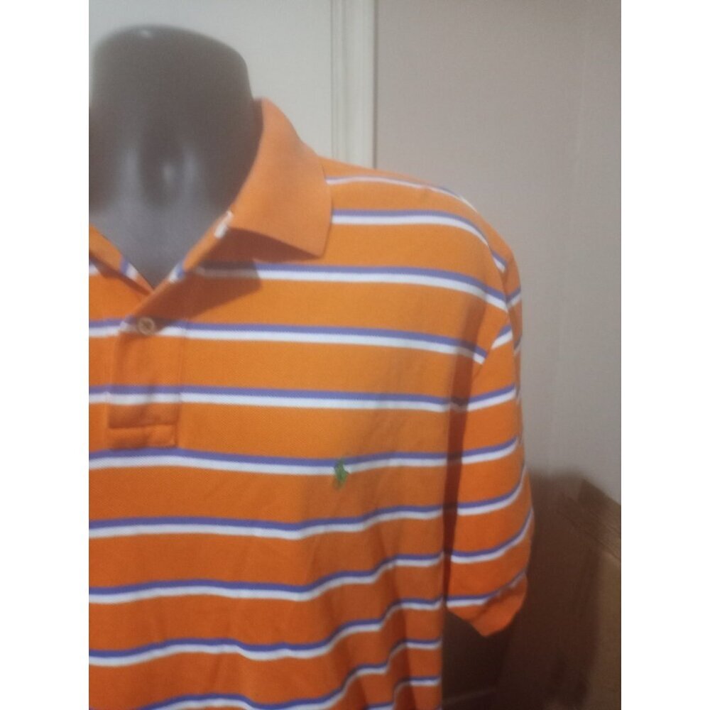 Polo Ralph Lauren Polo Shirt Mens 2XL Orange Blue White Striped Short Sleeve - Picture 6 of 12